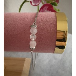 Bracelet Quartz Rose et Craquelé Acier - Pierre Naturelle