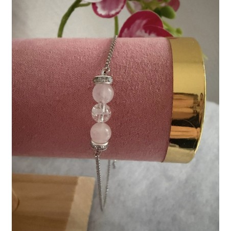 Bracelet Quartz Rose et Craquelé Acier - Pierre Naturelle