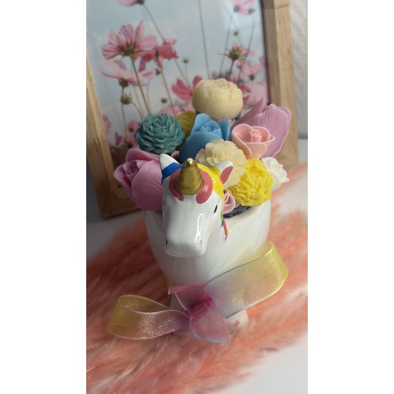 Bouquet de fleurs en cire parfumées- licorne douceur & sucré