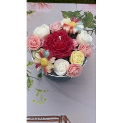 Bouquet fleuri bougie et fondants cire d'olive et pot déco/ creabyyasmine