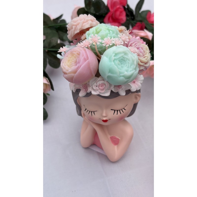 bouquet fleuri parfumé licorne- cire d'olive et pot visage- creabyyasmine